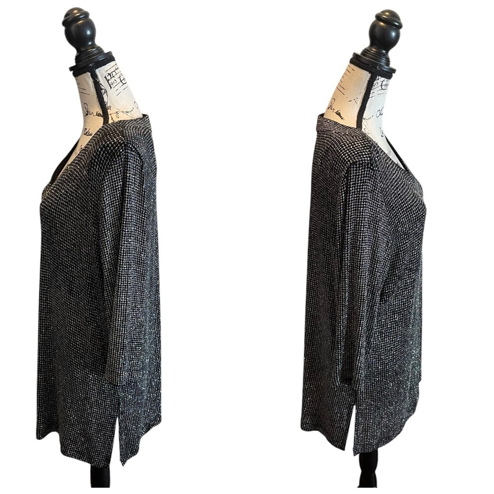 J.B.S. Ltd Tunic Blouse Black Size 2X Vintage Metallic Glitter Formal stretch - Picture 4 of 8